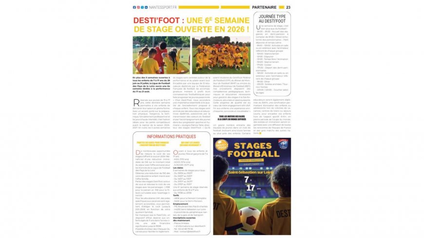 Destifoot : Une 6e semaine de stage ouverte en 2026 !